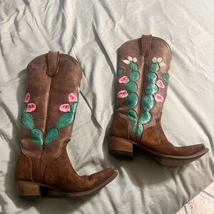 Brown Cowboy Boots with Cactus Embroidery - Lane boots